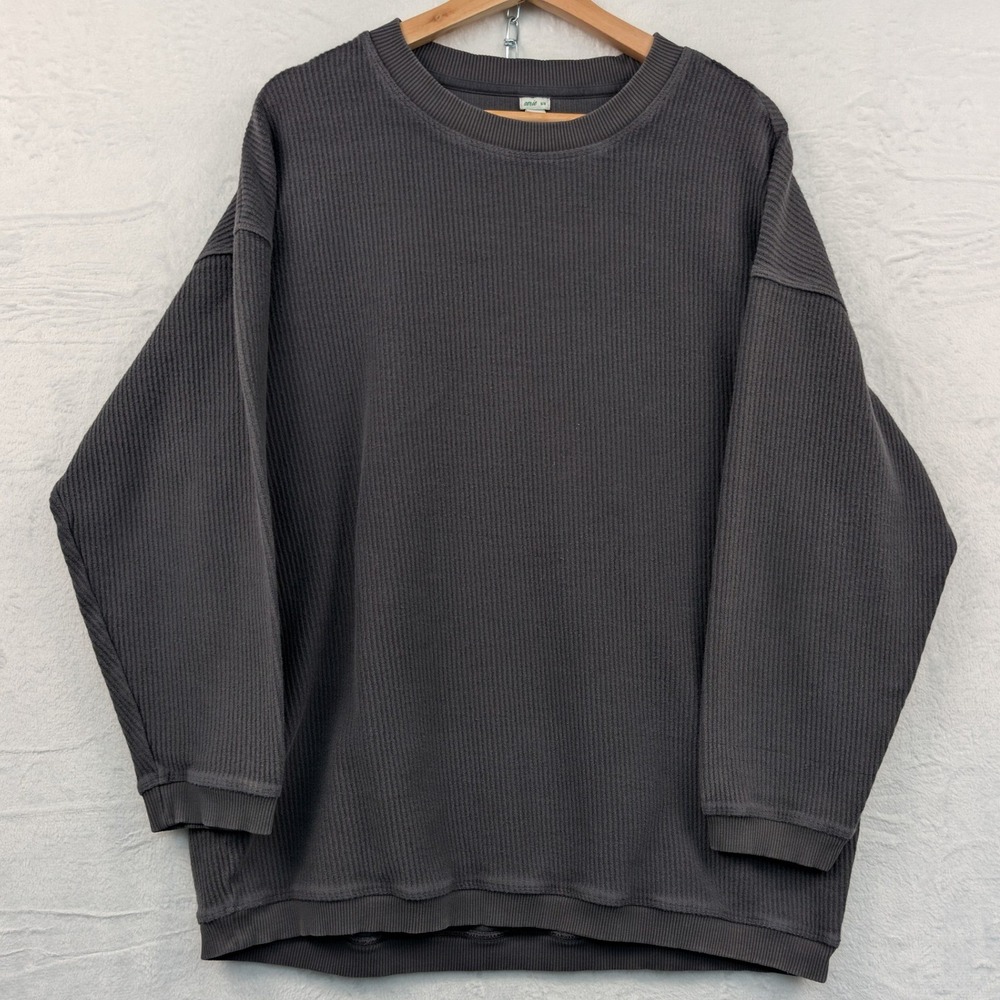 Aerie Sweatshirt Womens M Gray Ribbed Relaxed Oversized Minimalist Loungewear